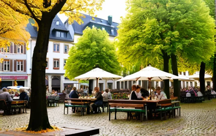 독일의 기후와 날씨 - **Prompt:** A dynamic, picturesque scene in a historic German town square during a transitional seas...