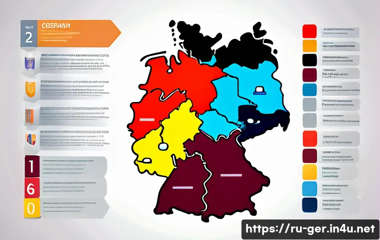 독일의 정치 구조 - A detailed political map of Germany highlighting the federal structure, showing the 16 Länder (state...