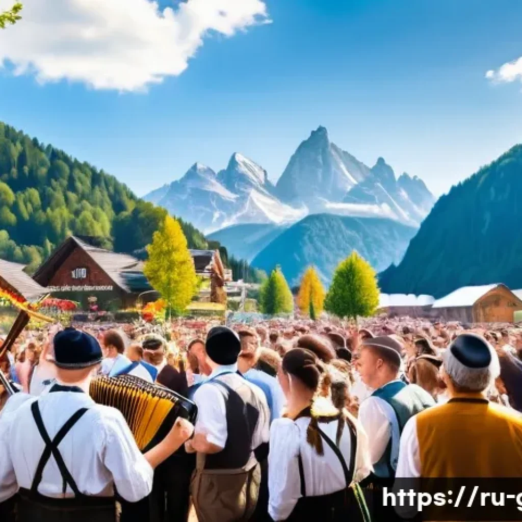 독일에서 전통 음악 듣기 - A lively Bavarian folk music festival scene during Oktoberfest, featuring musicians playing traditio...