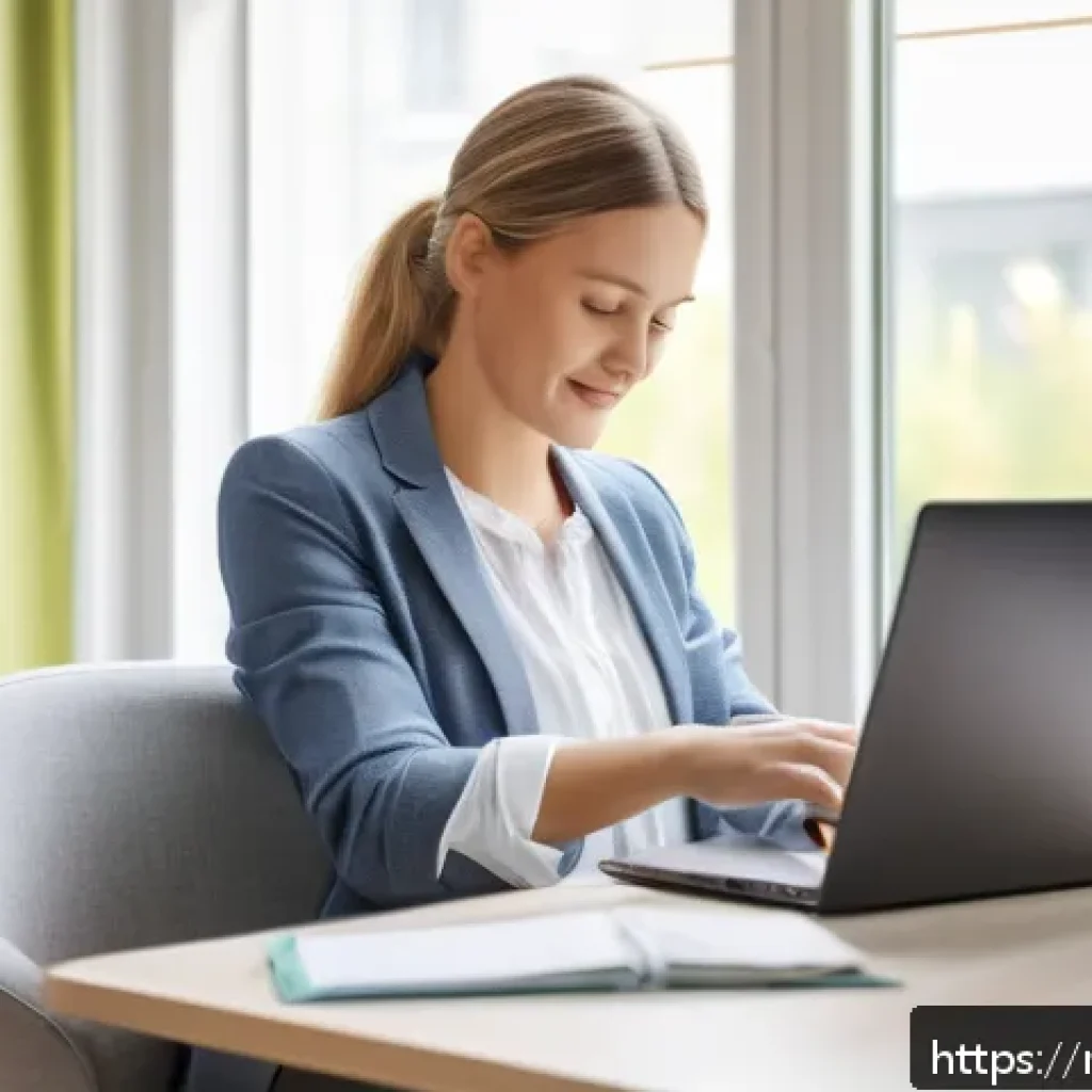 독일에서 아이 키우는 환경 - A modern German office environment showcasing a young mother working flexibly on her laptop at a coz...
