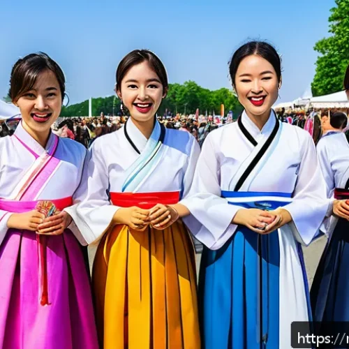 독일 내 한인 커뮤니티 - A vibrant outdoor cultural festival in Germany celebrating Asian heritage, featuring colorful stalls...