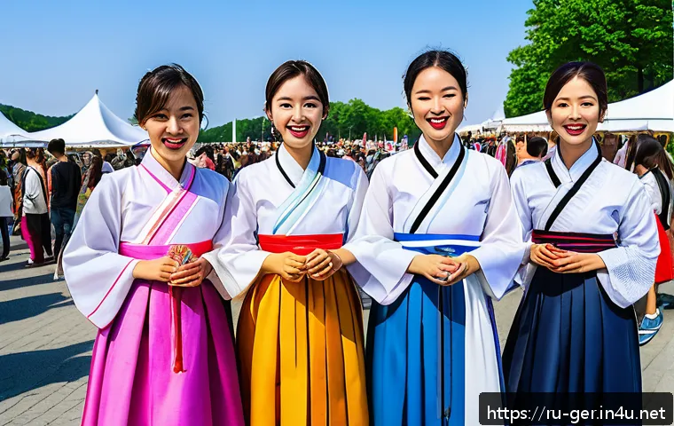독일 내 한인 커뮤니티 - A vibrant outdoor cultural festival in Germany celebrating Asian heritage, featuring colorful stalls...